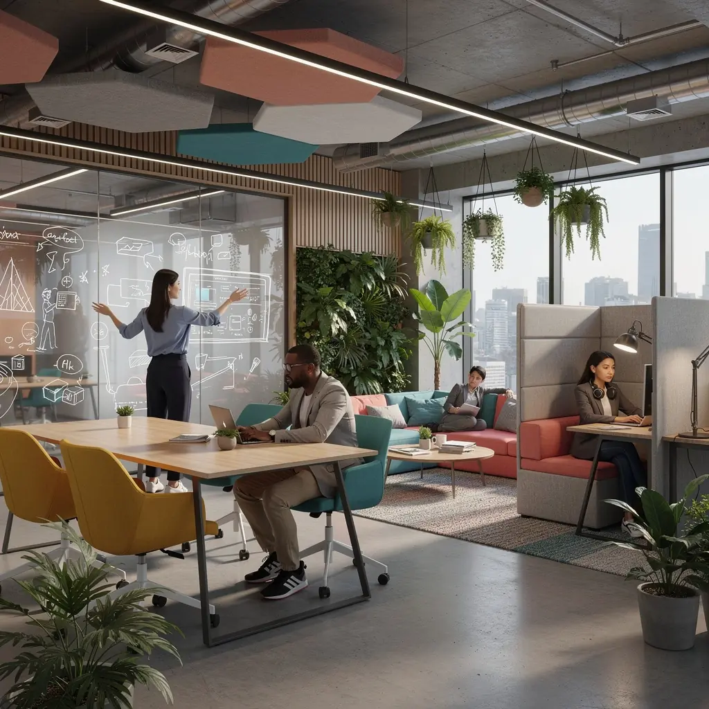 Nowoczesne biuro z otwartą przestrzenią i ergonomicznymi meblami.