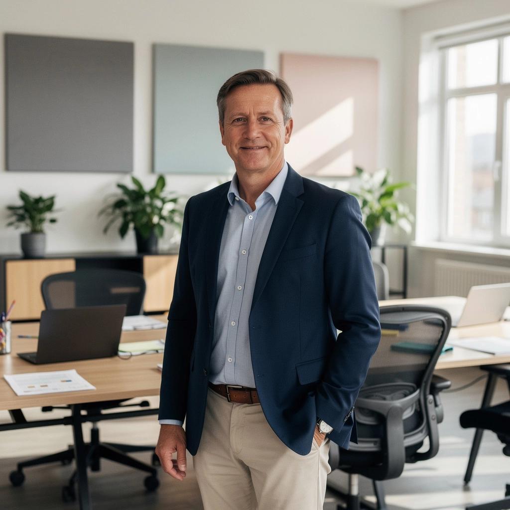 Strefa pracy z akustycznymi panelami poprawiającymi komfort dźwiękowy.